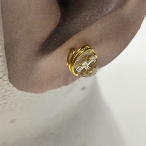 Gold and Clear Crystal Stone Post Earrings - Picture 10 of 10